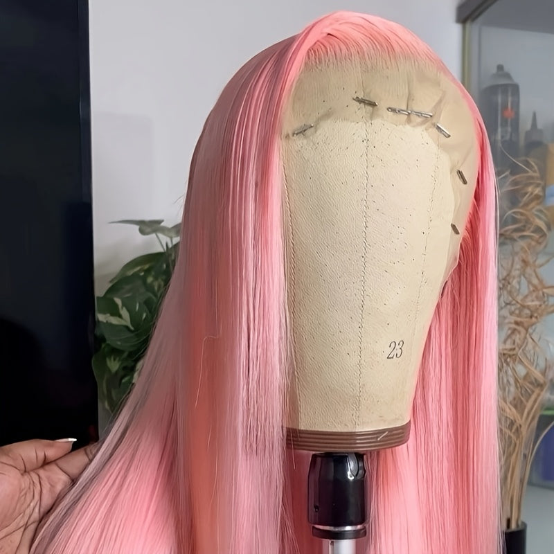 Women's 28 Inch Sky Blue Straight Synthetic Lace Front Wig, High Temperature Fiber, Glueless HD Lace Frontal, Soft Silky Hair for Halloween, Party, Cosplay - 13x6 Basics Style, Lace Wig